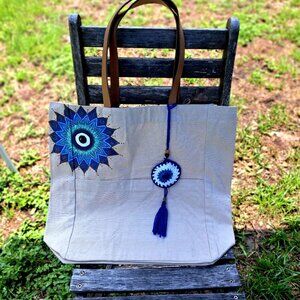 Mandala  Blue White Tote Bag